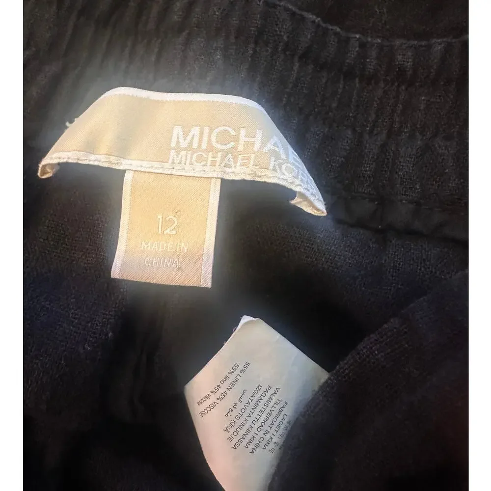 MK Michael Kors Black Linen Blend Cropped Capri Pants 12